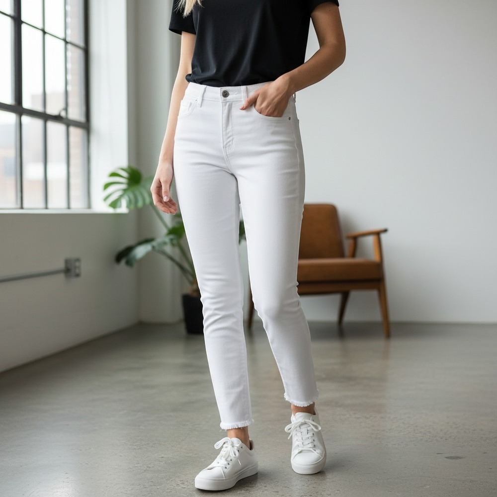 Veronica Beard Jeans Womens 28 White High Rise Raw Hem Straight Leg Made in LA